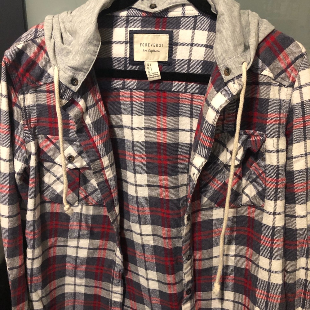 Oversized Plaid Shirt w/ Hood